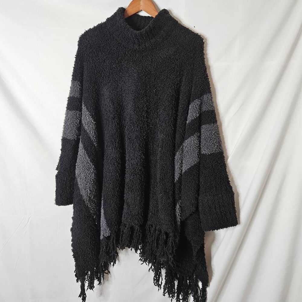 Barefoot Dreams Cozychic Beach Fringed Lounge Poncho Turtleneck Sweater O/S